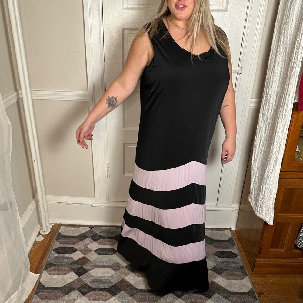 Dora Landa Maxi Dress Black & Pink‎ Boho Fairy Grunge Flowy Drapes Neck Casual - Picture 11 of 15